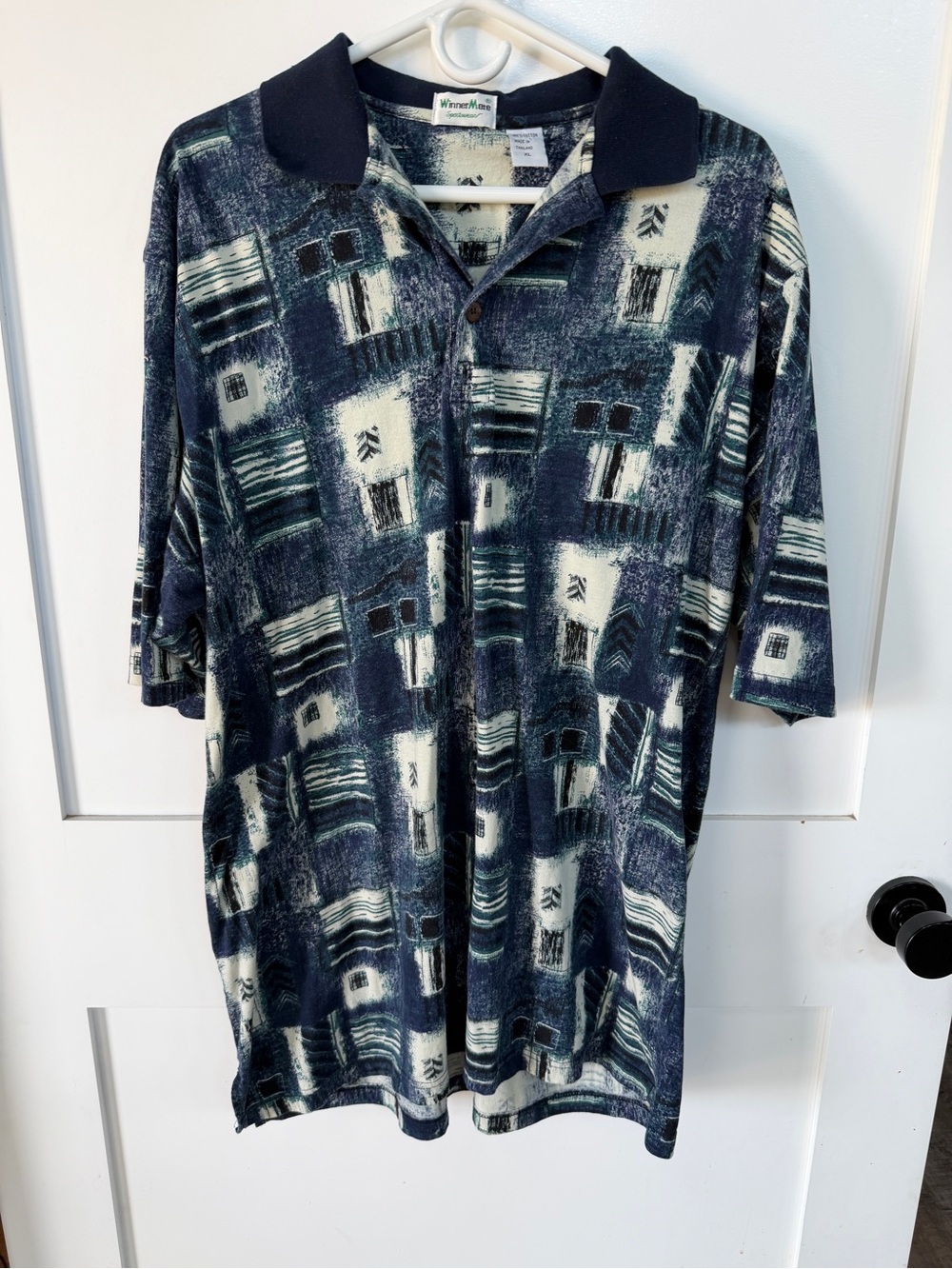 Vintage Winner Mate XL Men's Patterned Polo Shirt in Navy and Cream